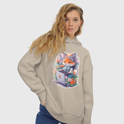 Женское худи Oversize хлопок Лиса геймер за компьютером - фото 2
