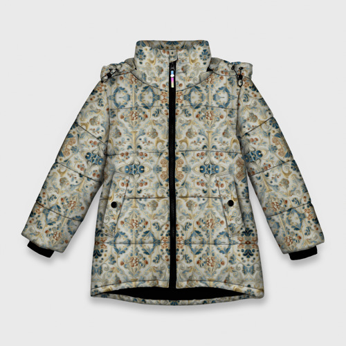 Зимняя куртка для девочек 3D с принтом Царские узоры, вид спереди #2