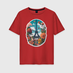 Женская футболка хлопок Oversize Эйфелева башня в цветах