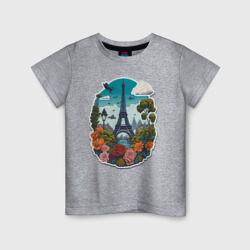 Детская футболка хлопок Пейзаж с Эйфелевой башней и цветами