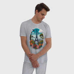 Мужская пижама хлопок Пейзаж с Эйфелевой башней и цветами - фото 2