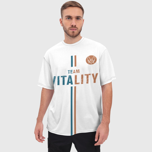 Мужская футболка oversize 3D Форма Team Vitality white, цвет 3D печать - фото 3