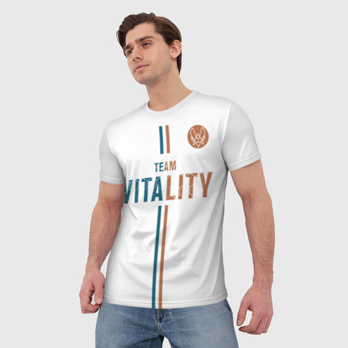 Мужская футболка 3D с принтом Форма Team Vitality white, фото на моделе #1
