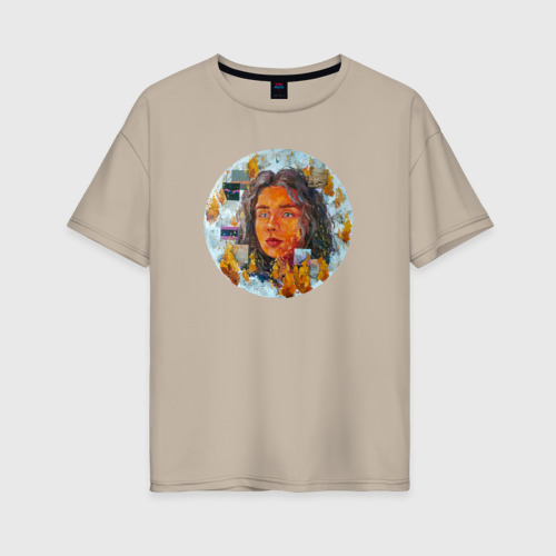 Женская футболка хлопок Oversize с принтом Девушка в огне картина маслом, вид спереди #2