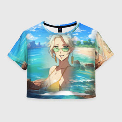 Женская футболка Crop-top 3D Блондинка в солнечных очках