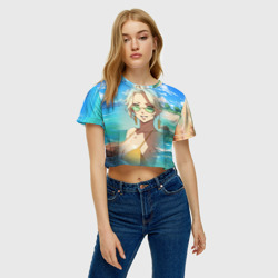 Женская футболка Crop-top 3D Блондинка в солнечных очках - фото 2