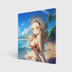 Холст квадратный Девушка сидит на пляже