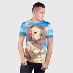 Мужская футболка 3D Slim Девушка блондинка на пляже - фото 2