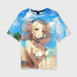 Женская футболка oversize 3D Девушка блондинка на пляже