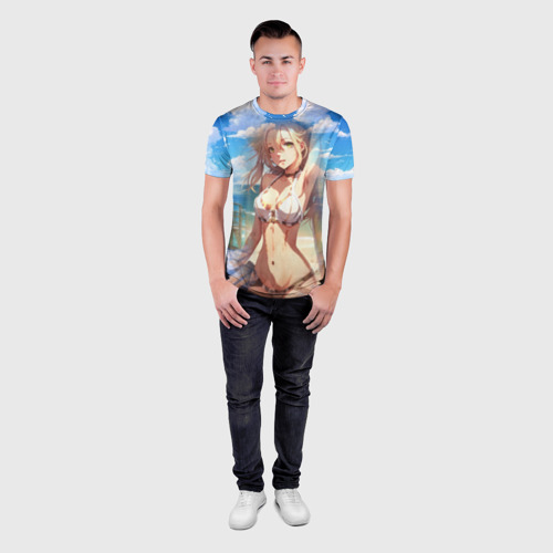 Мужская футболка 3D Slim Девушка на море, цвет 3D печать - фото 4