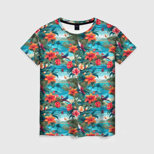 Женская футболка 3D с принтом Гавайский паттерн, вид спереди #2