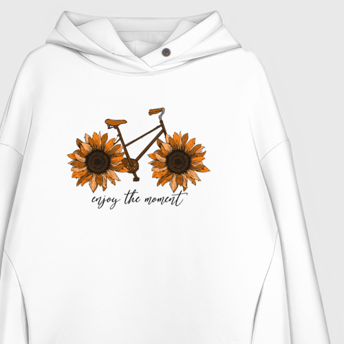 Женское худи Oversize хлопок Велосипед с подсолнухами, цвет белый - фото 3