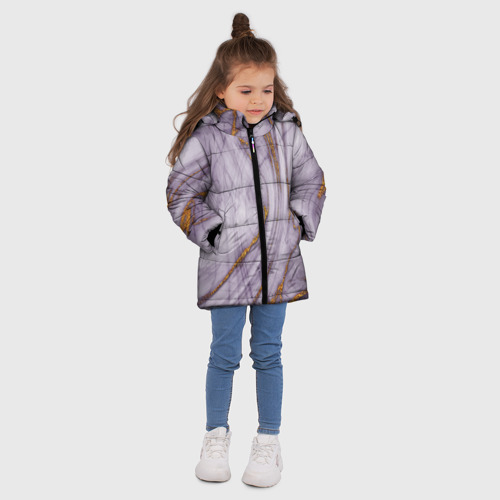 Зимняя куртка для девочек 3D с принтом Grey golden style, вид сбоку #3