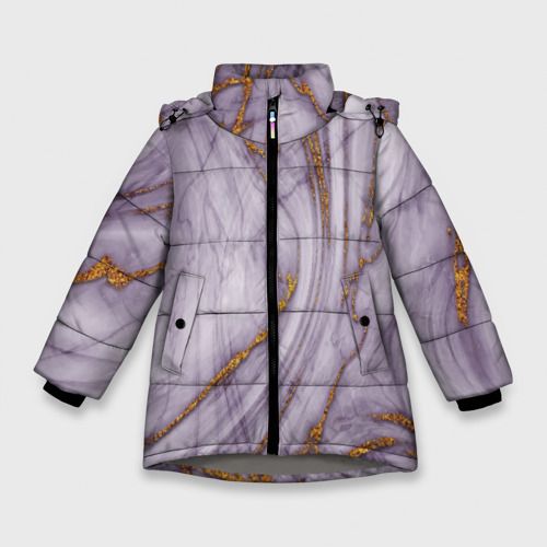 Зимняя куртка для девочек 3D с принтом Grey golden style, вид спереди #2