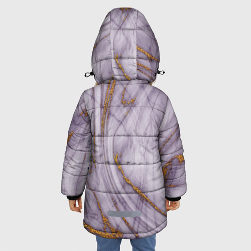 Зимняя куртка для девочек 3D с принтом Grey golden style, вид сзади #2