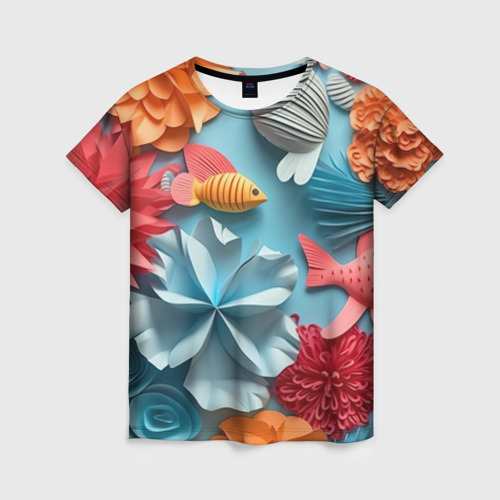 Женская футболка с принтом Объемный морской мир, вид спереди №1