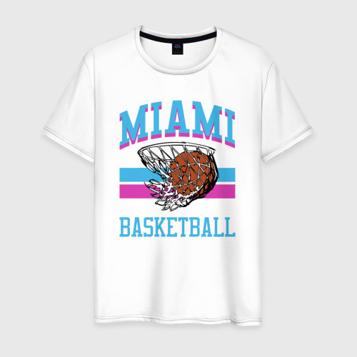 Мужская футболка из хлопка с принтом Basket Miami, вид спереди №1