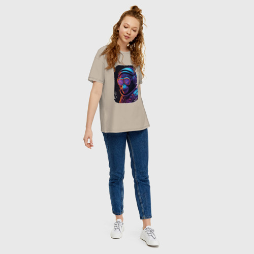 Женская футболка хлопок Oversize с принтом Cosmonaut monkey, вид сбоку #3