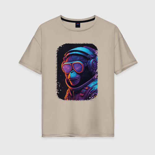 Женская футболка хлопок Oversize с принтом Cosmonaut monkey, вид спереди #2