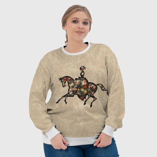 Женский свитшот 3D Ретро девушка на лошади и винтажные цветы, цвет 3D печать - фото 6