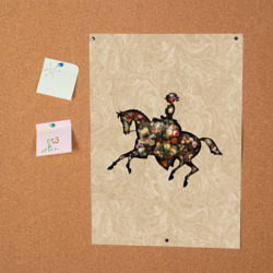 Постер Ретро девушка на лошади и винтажные цветы - фото 2