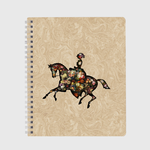 Тетрадь с принтом Ретро девушка на лошади и винтажные цветы, вид спереди №1