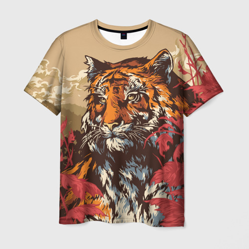 Мужская футболка с принтом Японский тигр арт, вид спереди №1