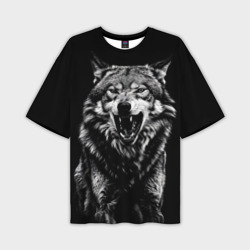 Мужская футболка oversize 3D Злой волчара
