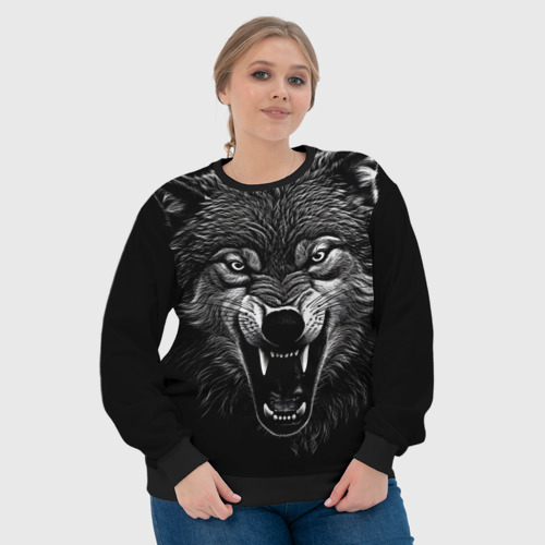 Женский свитшот 3D с принтом Злой волчара, фото #4