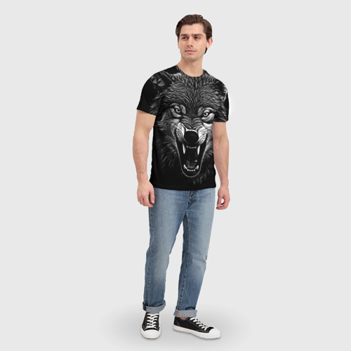 Мужская футболка 3D с принтом Злой волчара, вид сбоку #3