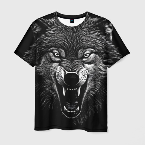 Мужская футболка 3D с принтом Злой волчара, вид спереди #2