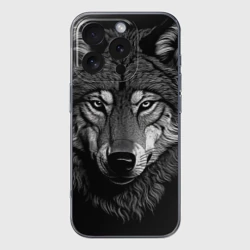 Чехол для iPhone 16 Pro Max силиконовый с защитой камеры Спокойный уверенный волк