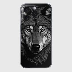 Чехол для iPhone 15 Pro силиконовый с защитой камеры Спокойный уверенный волк