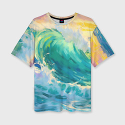 Женская футболка oversize 3D Нарисованные волны моря