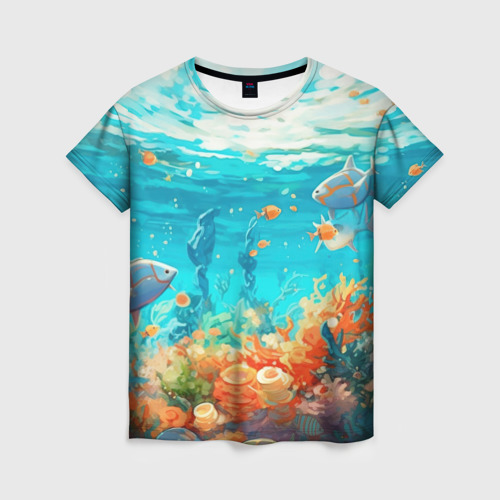 Женская футболка 3D с принтом Морской подводный мир, вид спереди #2