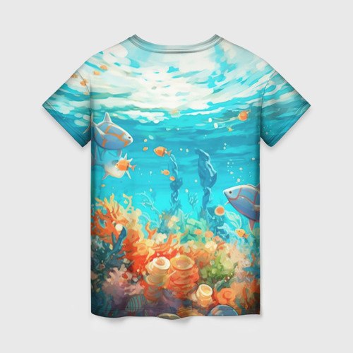 Женская футболка 3D с принтом Морской подводный мир, вид сзади #1