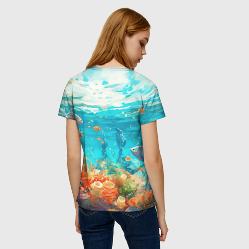 Женская футболка 3D с принтом Морской подводный мир, вид сзади #2