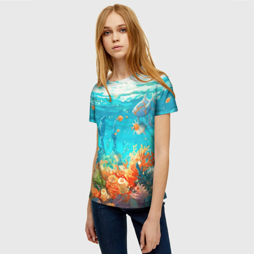 Женская футболка 3D с принтом Морской подводный мир, фото на моделе #1