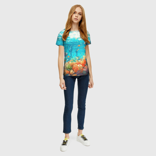 Женская футболка 3D с принтом Морской подводный мир, вид сбоку #3