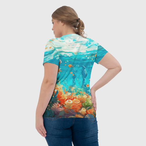 Женская футболка 3D с принтом Морской подводный мир, вид сзади #2
