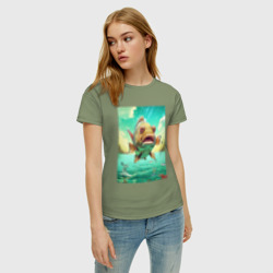 Женская футболка хлопок Карп выпрыгивающий из озера - фото 2