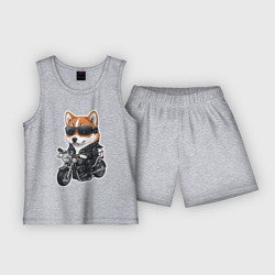 Детская пижама с шортами хлопок Shiba Inu собака мотоциклист