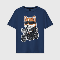 Женская футболка хлопок Oversize Shiba Inu собака мотоциклист