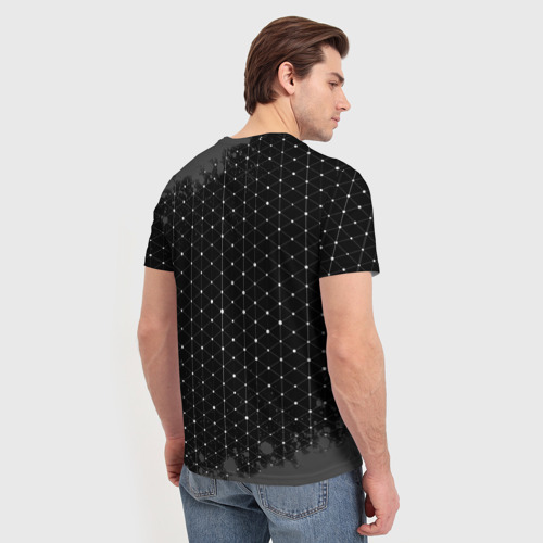 Мужская футболка 3D с принтом Bleach glitch на темном фоне, вид сзади #2