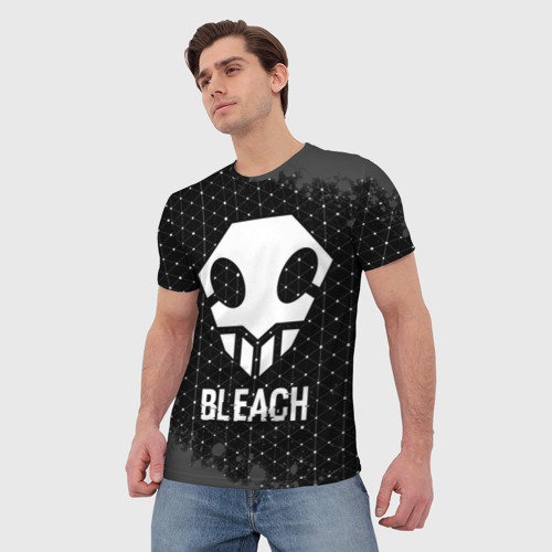 Мужская футболка 3D с принтом Bleach glitch на темном фоне, фото на моделе #1