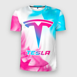 Мужская футболка 3D Slim Tesla neon gradient style