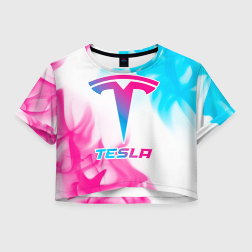 Женская футболка Crop-top 3D Tesla neon gradient style, цвет 3D печать