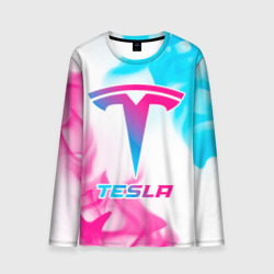 Мужской лонгслив 3D Tesla neon gradient style