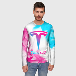 Мужской лонгслив 3D Tesla neon gradient style - фото 2