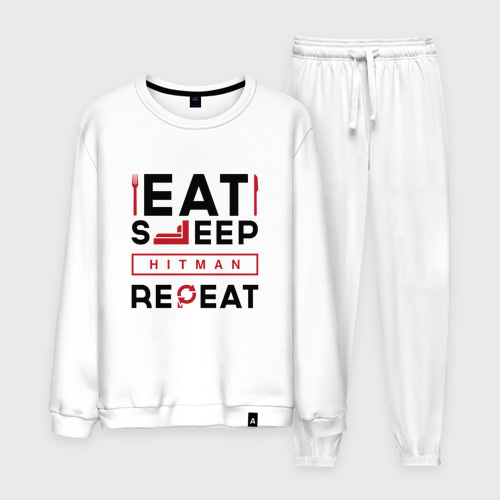 Мужской костюм хлопок Надпись: eat sleep Hitman repeat, цвет белый